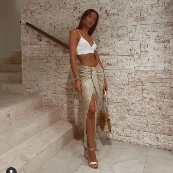 ZARA Knotted Midi Skirt Gold - Picture 5 of 11